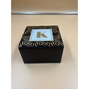 Bebe Monogram Letter K Trinket Jewelry Box Black Gold Art Deco Design Glam